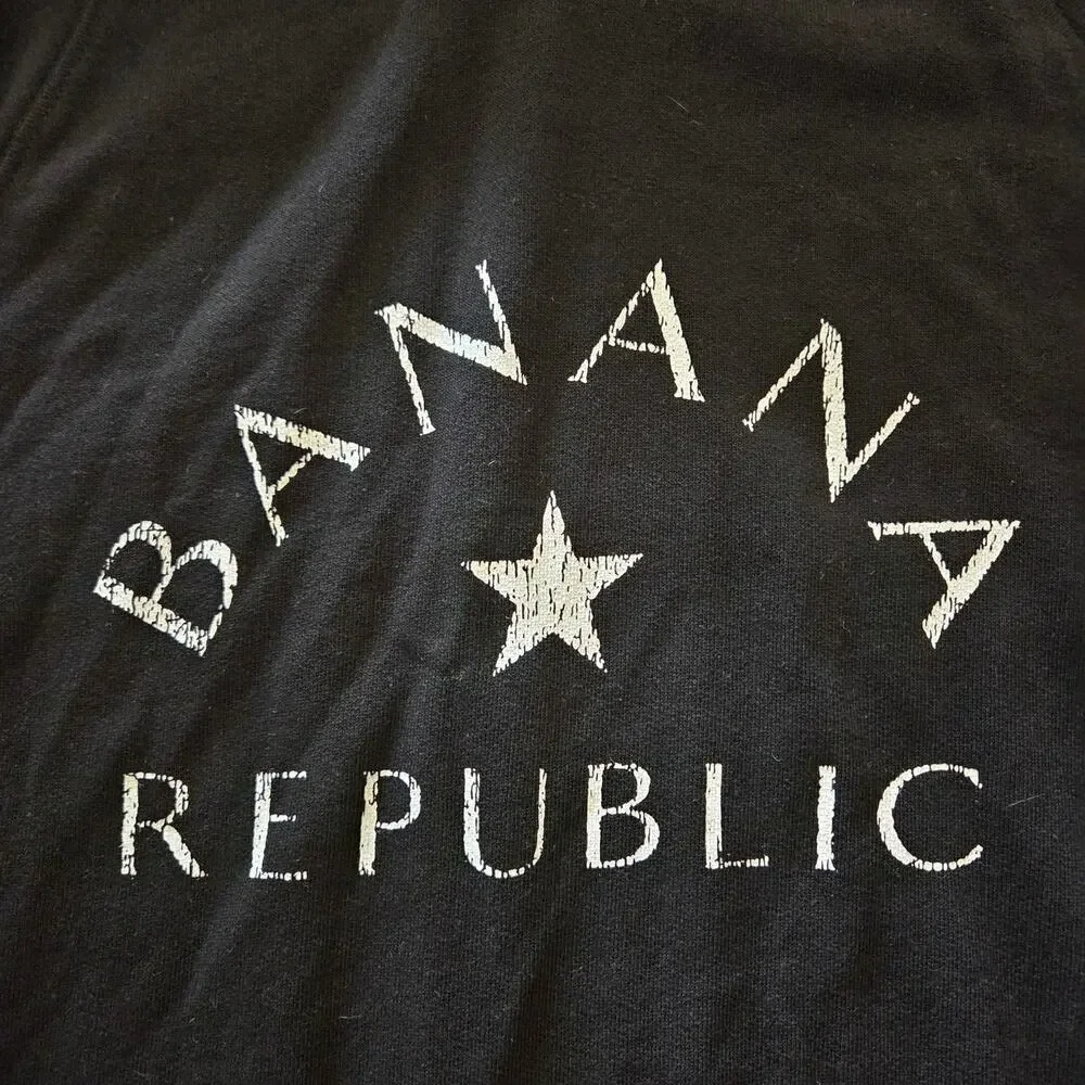 Banana Republic Men's Logoed Print Black Garment Dye Hoodie Sweatshirt NWOT✨️M